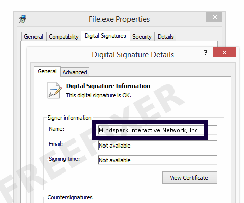 Screenshot of the Mindspark Interactive Network, Inc. certificate